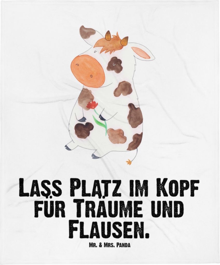 Mr. & Mrs. Panda Schlummerdecke Kuh - Weiß - Geschenk, Motivtion, Babydecke, Hof, Kühe, Plaid, Fleecedecke, Babybettdecke, Spruch, Kinderdecke, B...