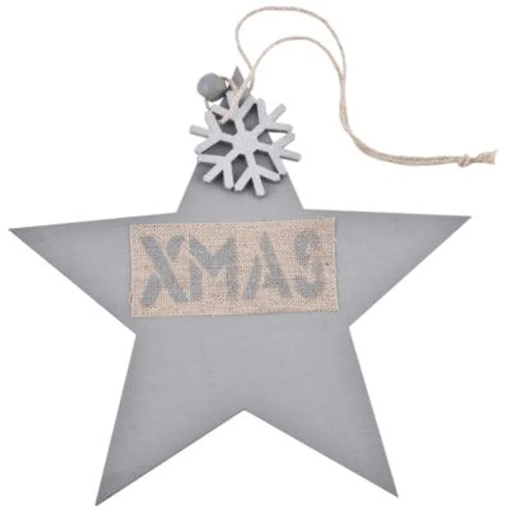 Lot de 4 étoiles décoratives en bois Xmas 15 x 15 cm gris pour Noël