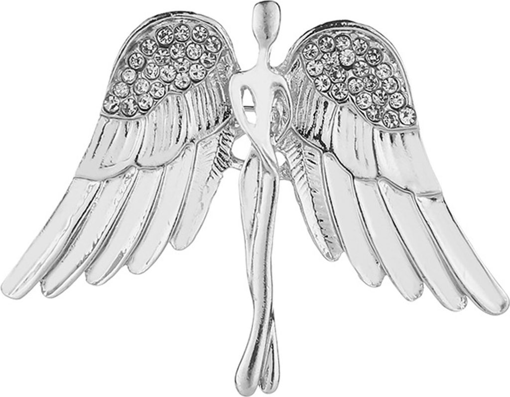 Brosche mit Flügeln, Strasssteinen, für Herren und Damen, glänzend, heller Glanz, Brosche, Kleidungszubehör-Silber