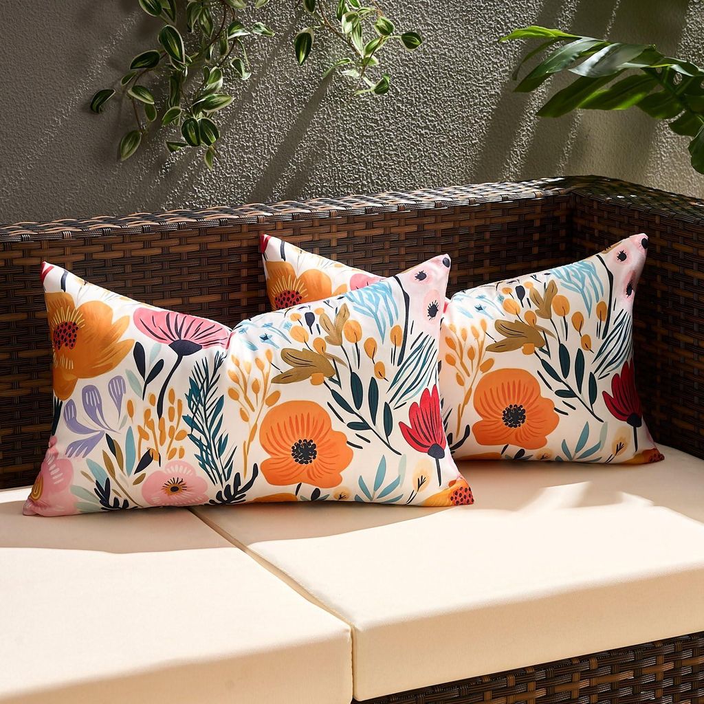 Outdoor-Kissenbezug 30 x 50 cm, Lounge-Kissenbezug, Lendenkissenbezug, dekoratives Sommerkissen mit Blumenmuster, Landhausstil, für Sofa, Garten, ...