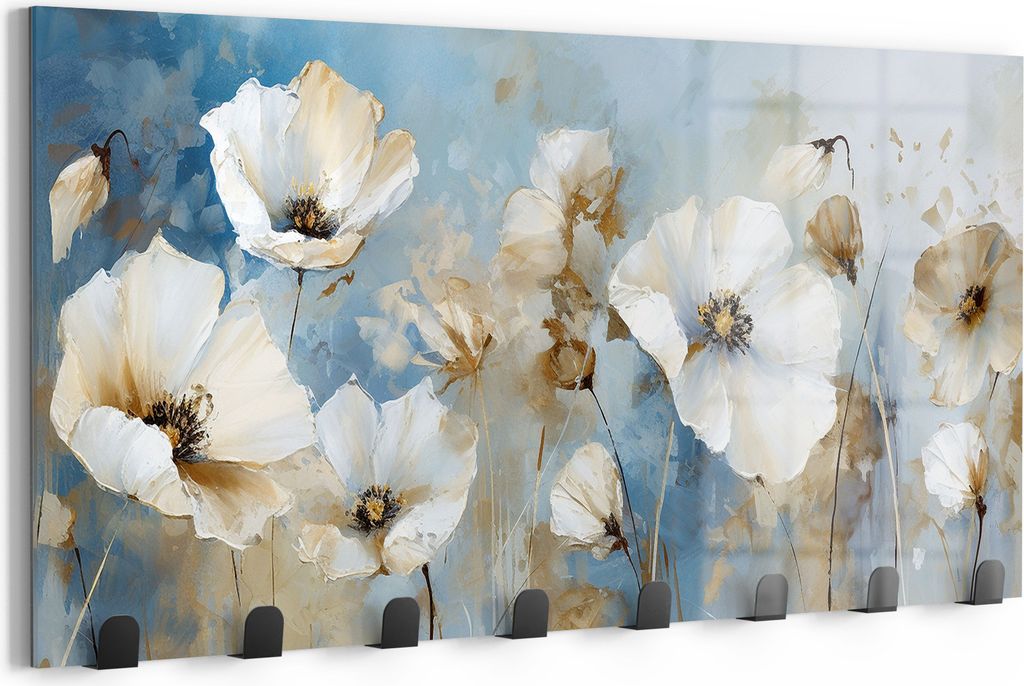 DEQORI Kleiderhaken Glas 60x30 cm 'Abstrakte Blütenpracht' Wand Garderobe beschreibbar Paneel
