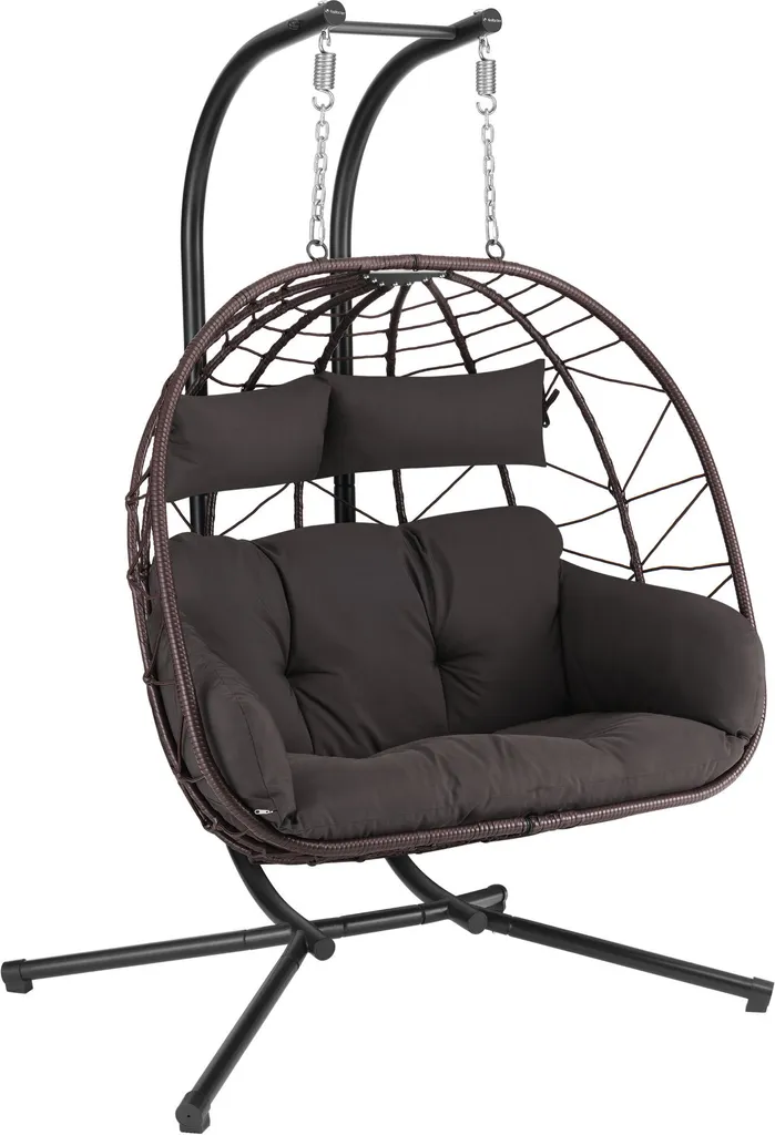 HinHocker Fauteuil suspendu 2 personnes avec support XXL Brun Balançoire