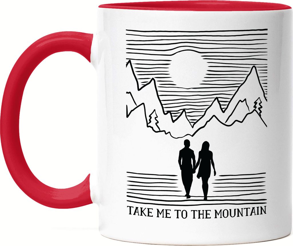 Take Me To The MountainTasse Rot Natur Berge Berg Gipfel Sport Berg Steigen Frische Luft Mann Frau Bergsteiger