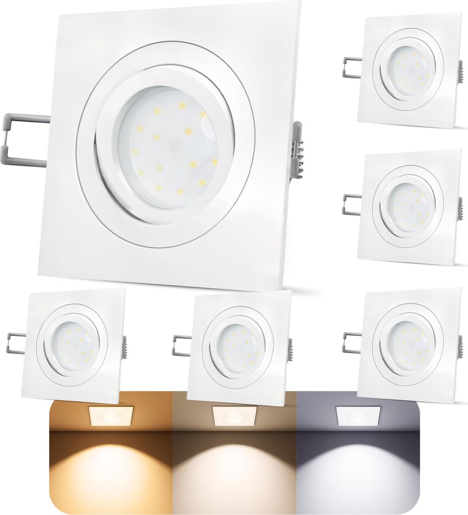 SSC-LUXon QF-2 6er Set LED Einbaustrahler flach dimmbar 30mm - einstellbare Lichtfarbe 3CCT - eckig weiß 230V 6 Watt