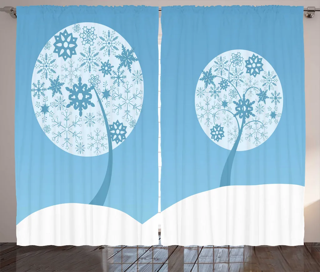 Rideau à ruban froncé ABAKUHAUS Snowy Trees 280x225 cm bleu et gris