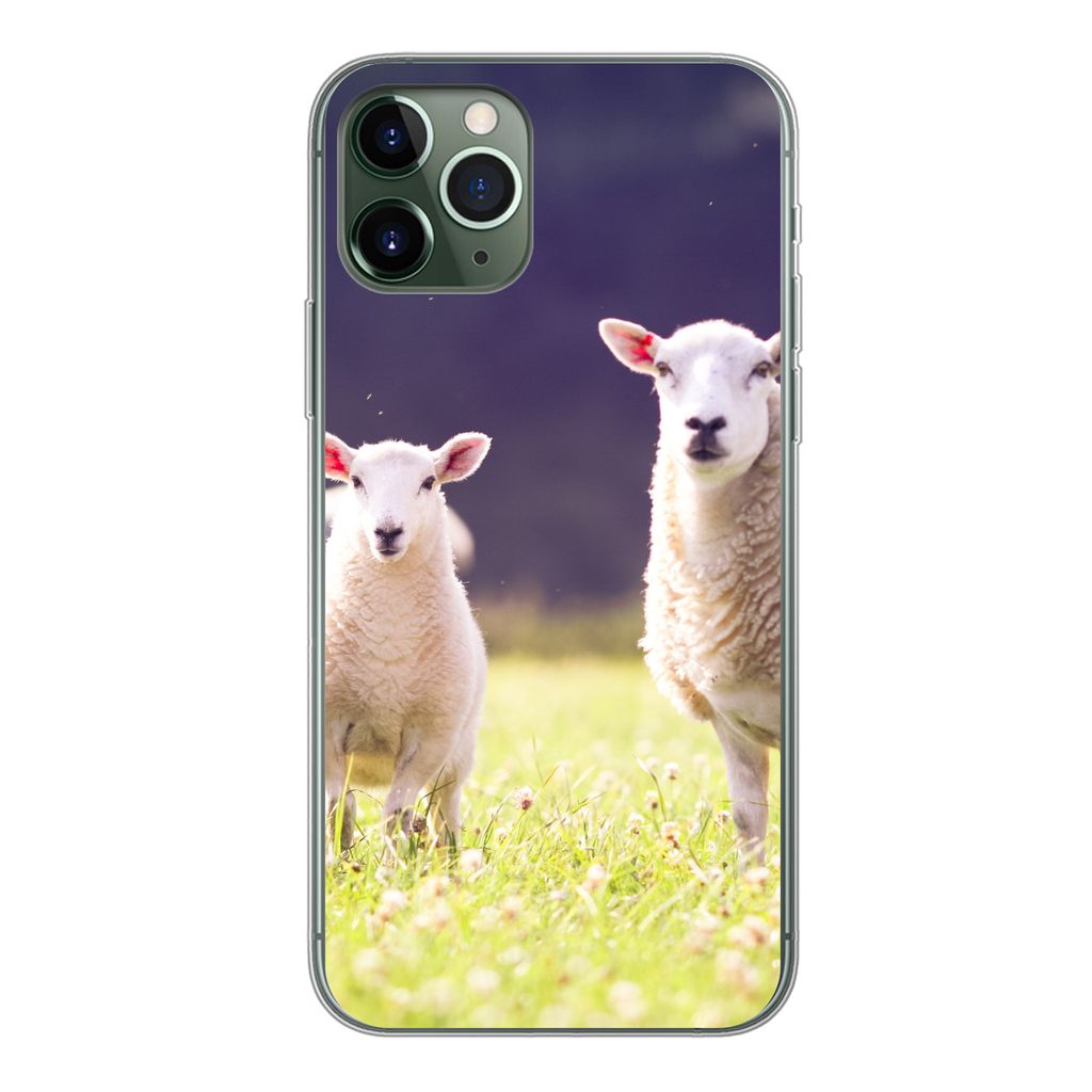 MuchoWow Handyhülle Schutzhülle Hülle für iPhone 11 Pro Schaf - Lamm - Blumen Silikon Softcase Handy Hülle - Handy