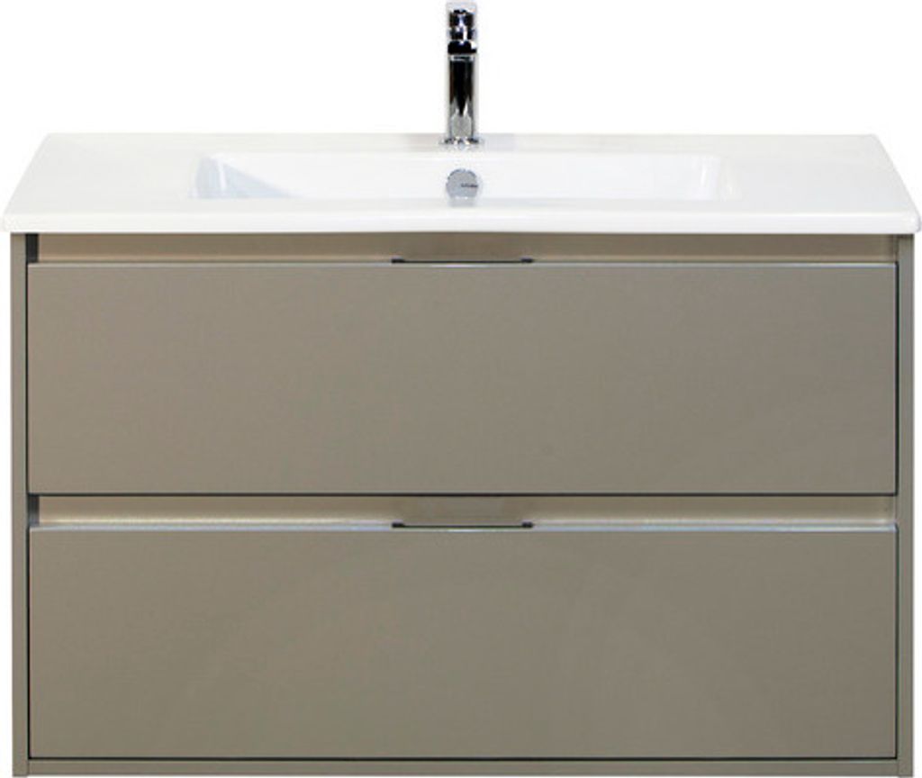 Badmöbel-Set Sanox Porto BxHxT 91 x 57 x 51 cm Frontfarbe cubanit grey mit Waschtisch Keramik weiß