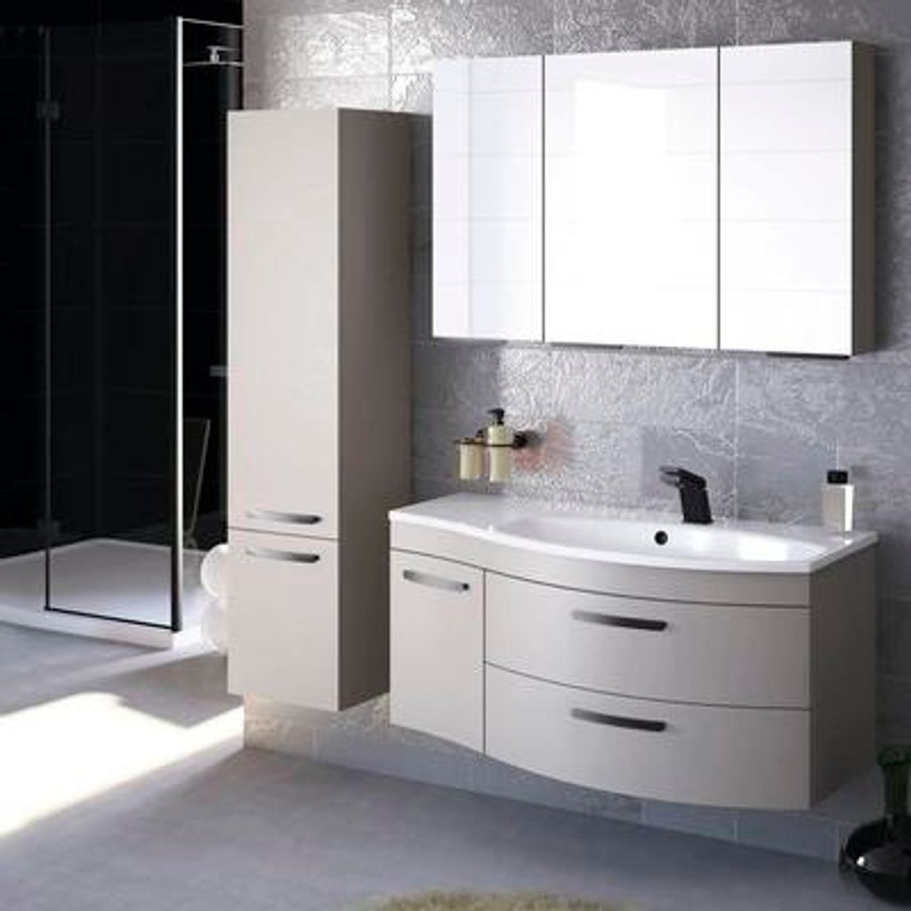 Hängehochschrank mit 2 Türen Devo Vena 2.0 links BxHxT 35x150x33 cm classico stone grey Griff schwarz