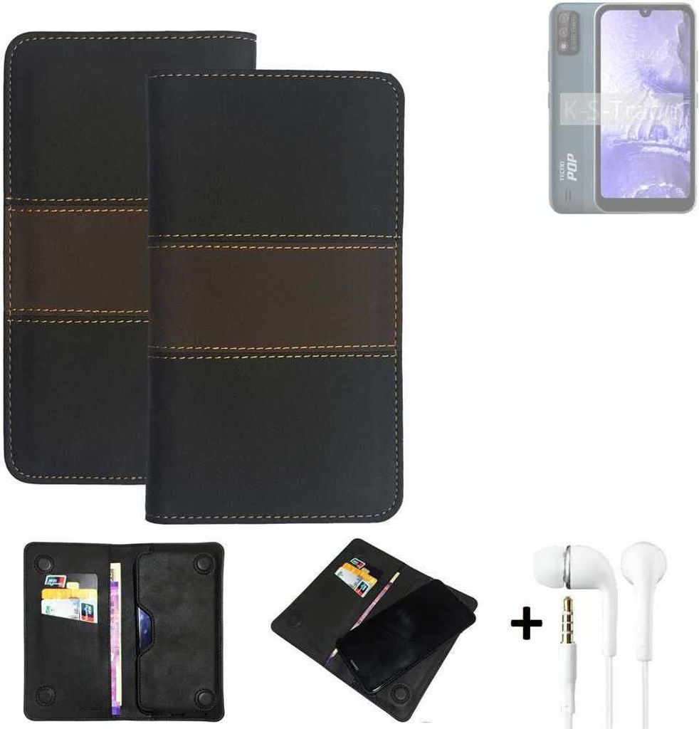 K-S-Trade Handyhülle + Kopfhörer kompatibel mit Tecno Pop 5S Schutzhülle Walletcase Bookstyle Tasche Schutz Case Hülle Wallet Cover Kunstleder