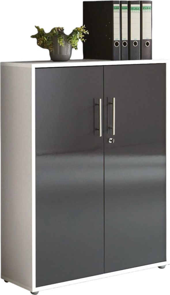 Aktenschrank TABOR niedrig in weiß / anthrazit Hochglanz