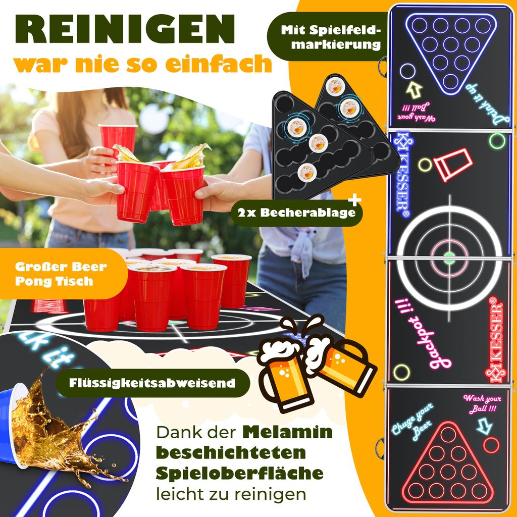 Beer Pong Offizieller Offizieller, zusammenklappbarer und transportabler Tisch mit kratzfester - Zugelassen für Biere Pong Turniere - Alkoholspiel für lustige Abende unter Kumpels Beer Pong Offizieller Offizieller, zusammenklappbarer und transportabler Tisch mit kratzfester - Zugelassen für Biere Pong Turniere - Alkoholspiel für lustige Abende unter Kumpels