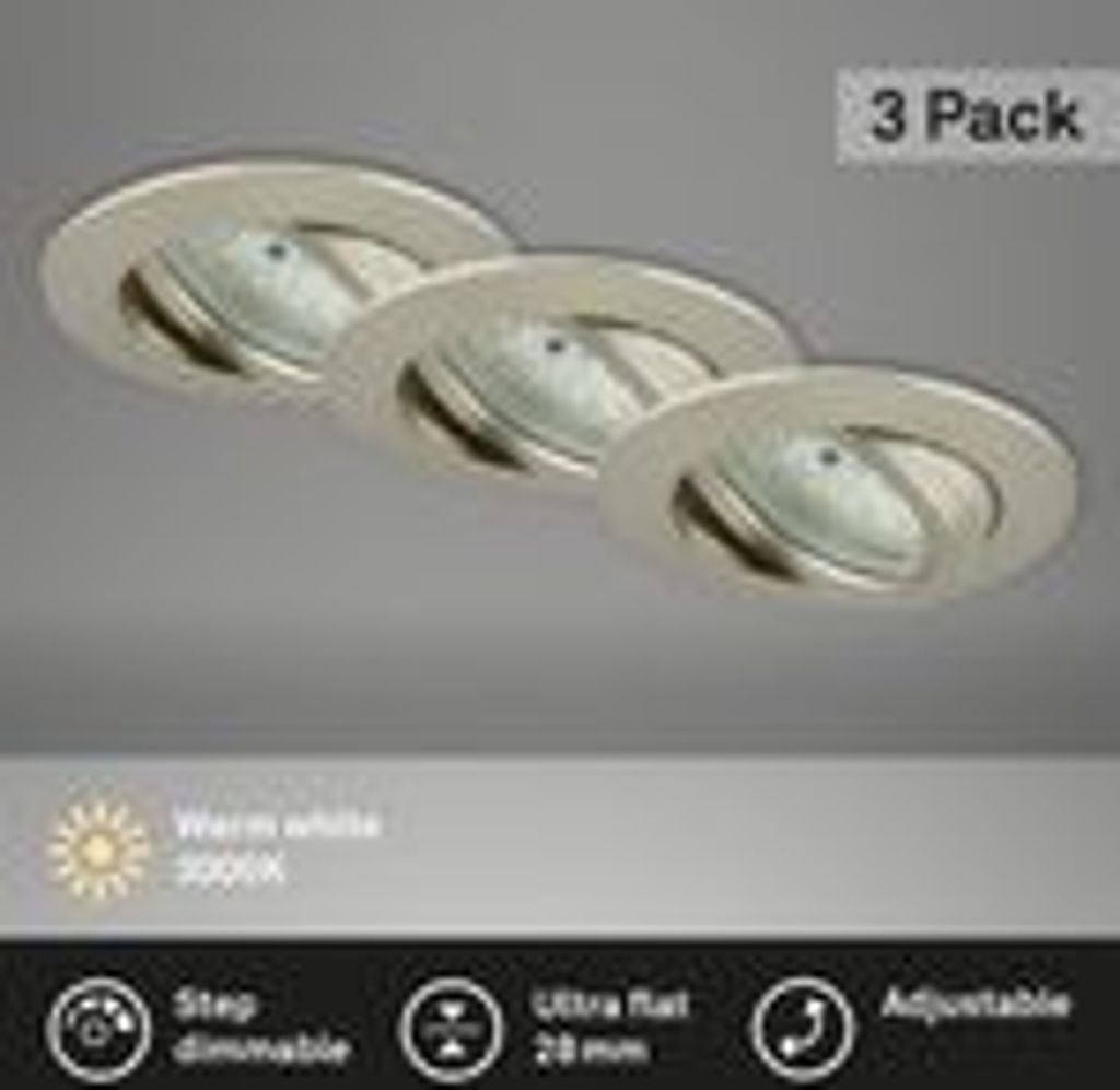 Three recessed lights are shown on a gray ceiling.