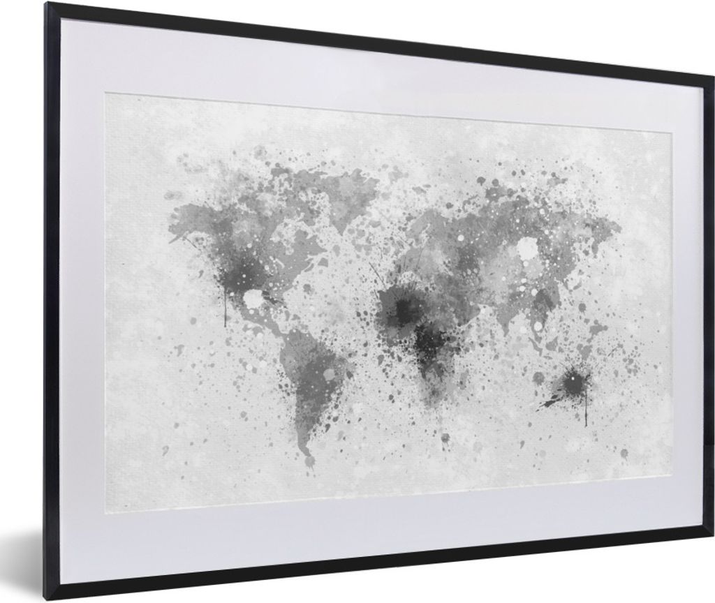 MuchoWow Gerahmtes Poster Weltkarte - Abstrakt - Malen - Kinder - Jungen - Mädchen 60x40 cm - Poster mit Schwarzem Bilderrahmen Wandposter Rahme...