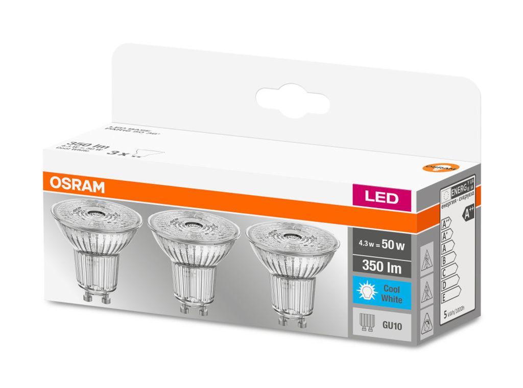 Osram Base 3er-Pack GU10 LED Spot 4.3W 350Lm neutralweiss Produktbild 4