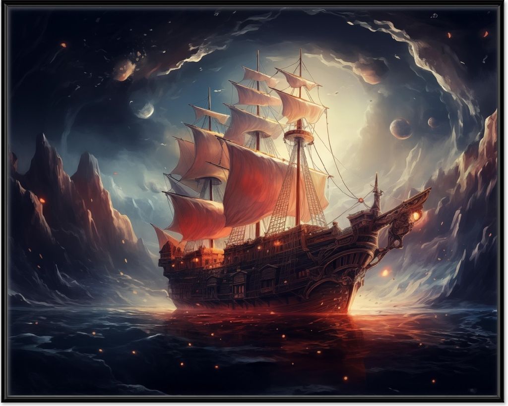 Wallario Wandbild Kosmische Seefahrt, Größe: 40,30 x 50,30 cm, Poster mit schwarzem Aluminiumrahmen
