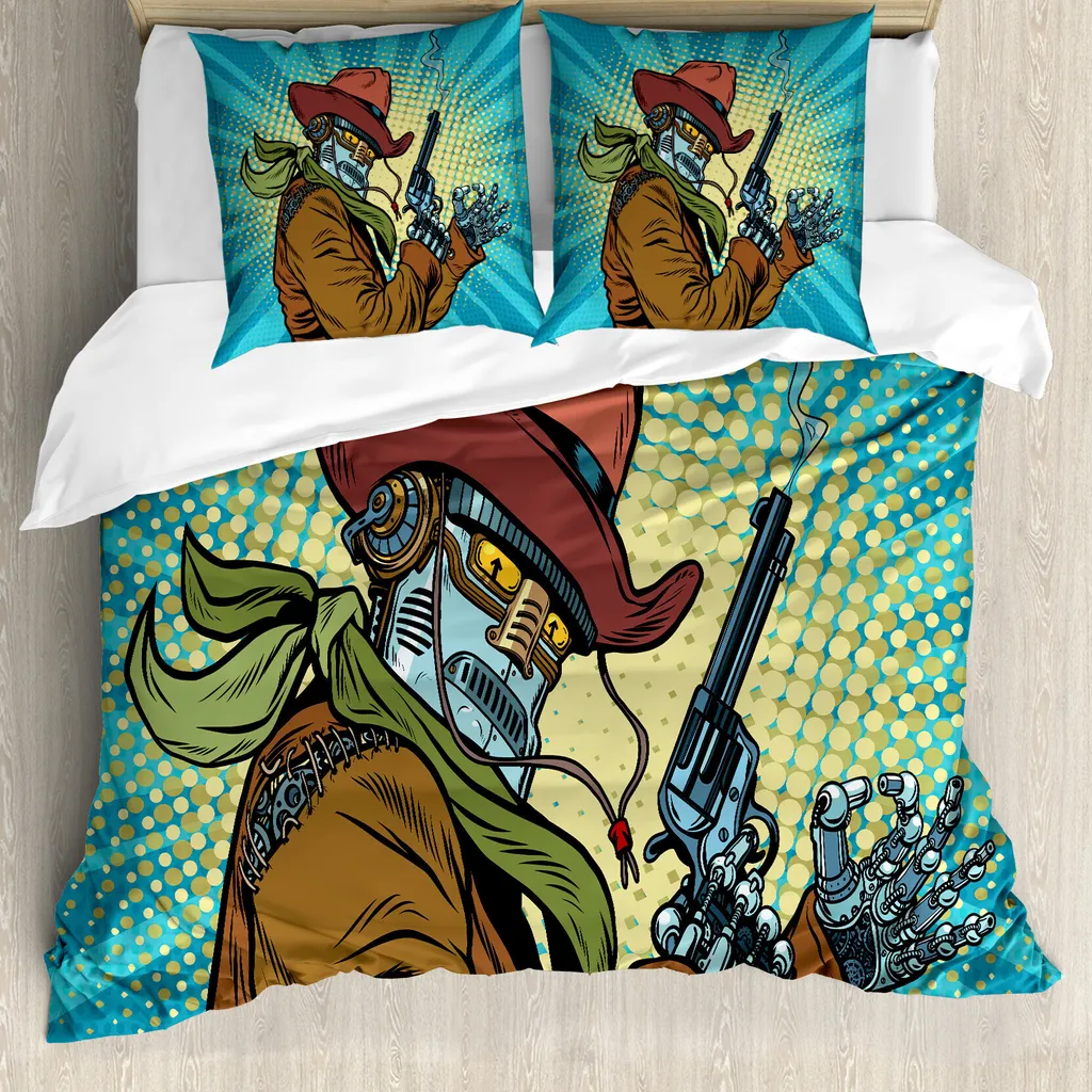 Offerta Copripiumino ABAKUHAUS Cowboy Robot - Set 3 Pezzi Western Blu