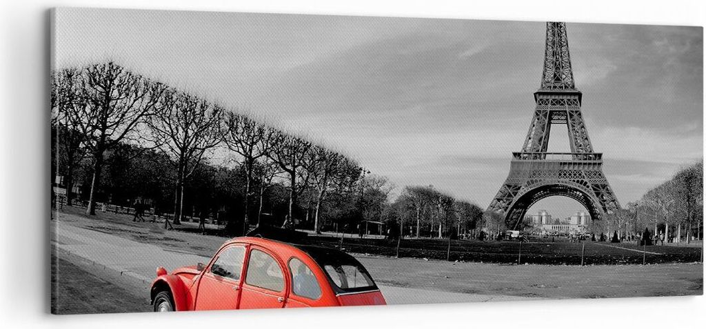 Bild auf Leinwand - Leinwandbild - Auto Eiffle Kultur Architektur - 100x40cm - Wand Bild - Wanddeko - Leinwanddruck - Bilder - Kunstdruck - Wanddek...