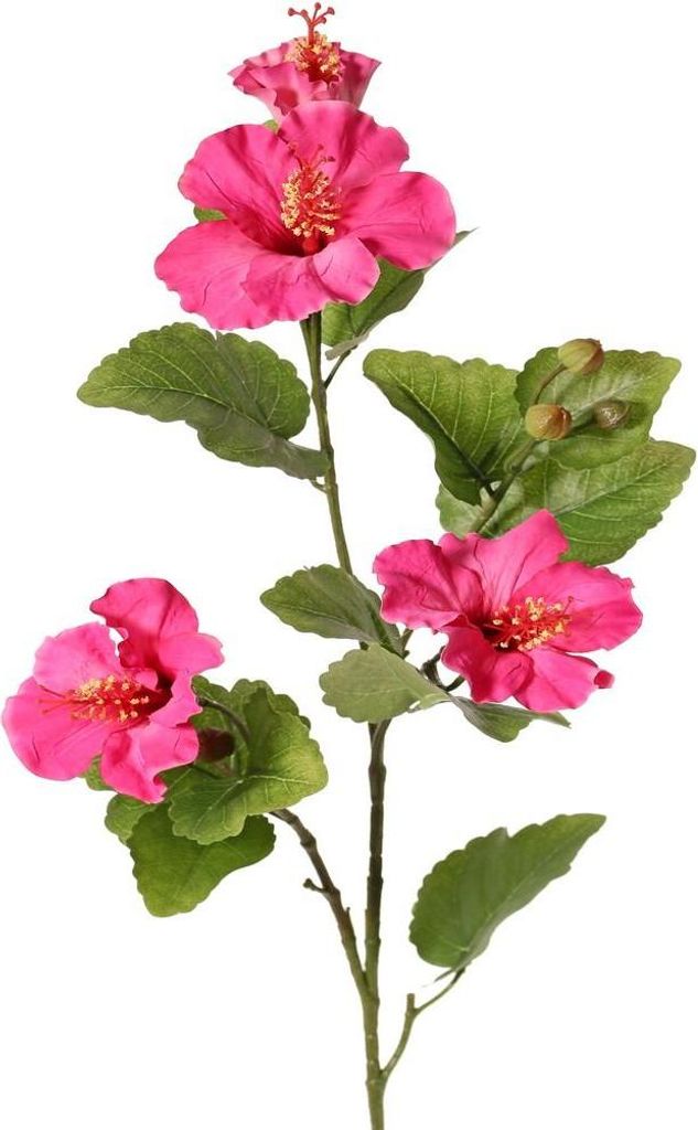 artplants.de Künstlicher Zweig Hibiskus TELSIMA mit Blüten, pink, 80cm - Deko Hibiskuszweig