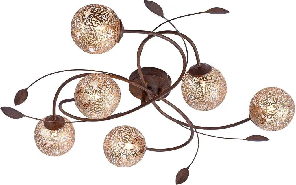 Plafonnier Salon 6 Flammes pour Grand Éclairage Acier Doré 66cm