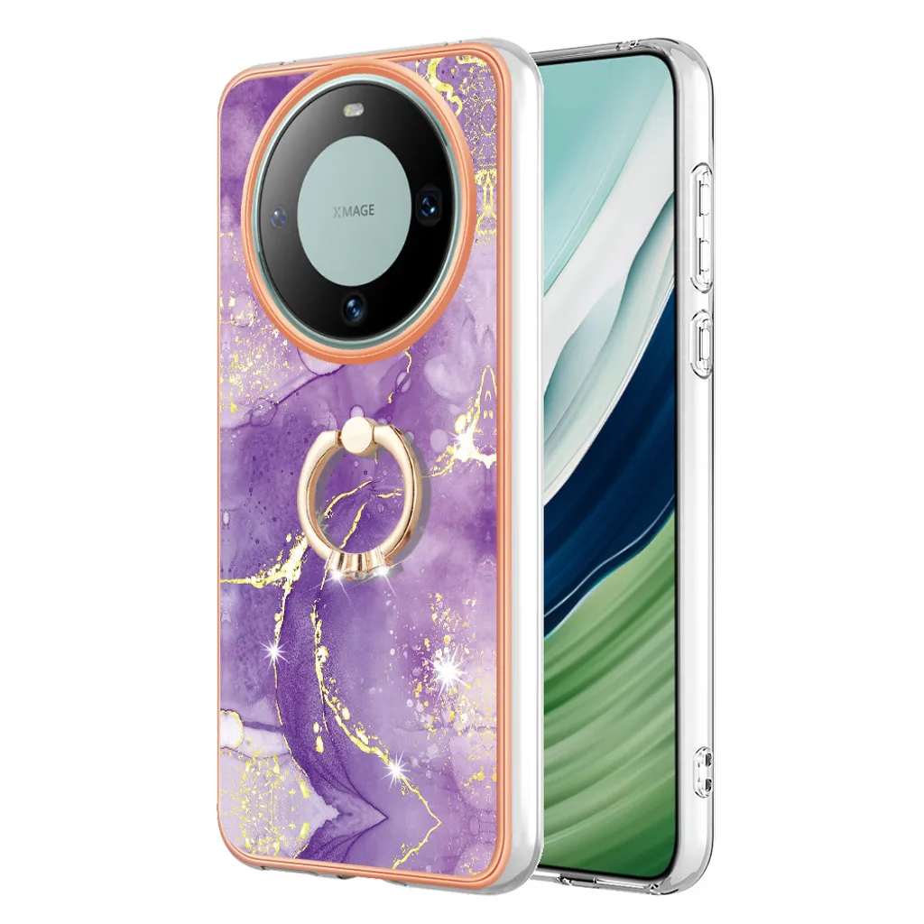 Custodia Marmo Huawei Mate 60 - Ring Support e Silicone TPU Premium - 2