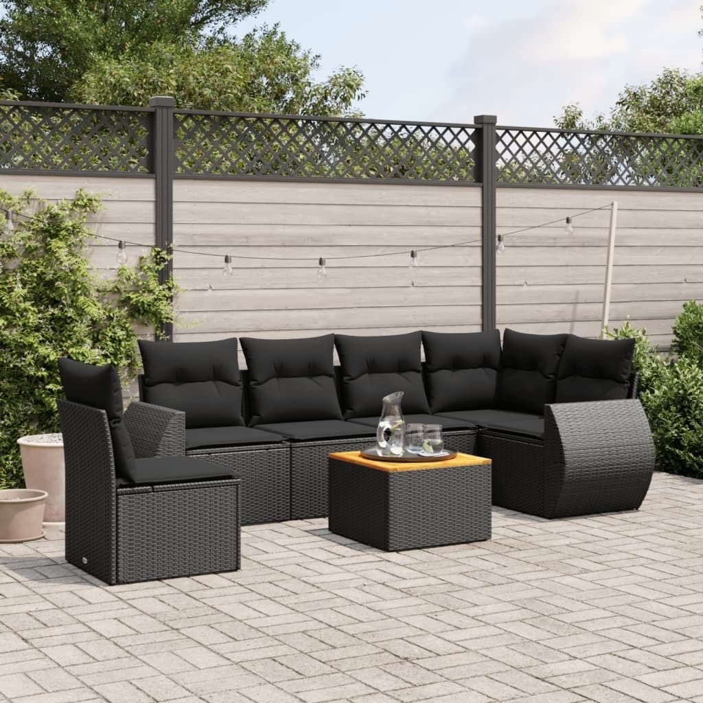 Maison Exclusive - 7-tlg. Garten-Sofagarnitur mit Kissen Schwarz Poly Rattan