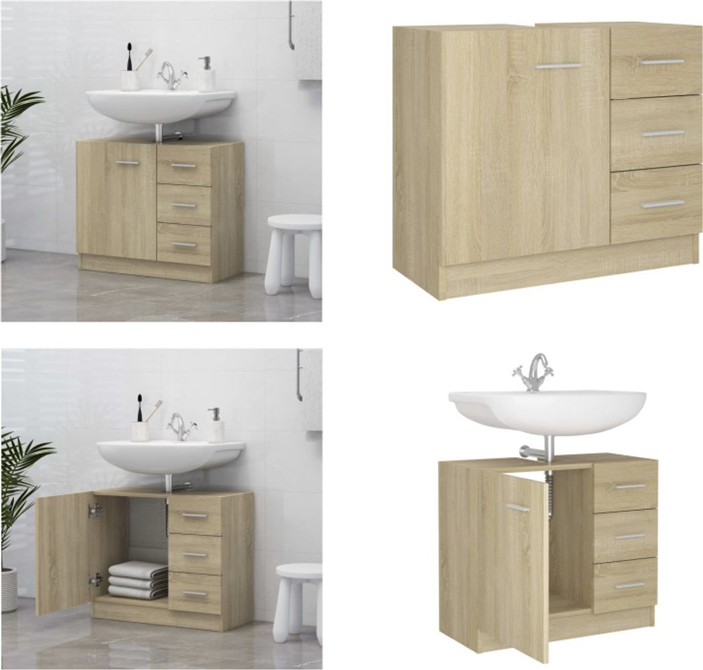 vidaXL Waschbeckenunterschrank Sonoma Eiche 63x30x54 cm Holzwerkstoff - Badezimmerschrank - Badezimmerschränke - Schrank - Schränke