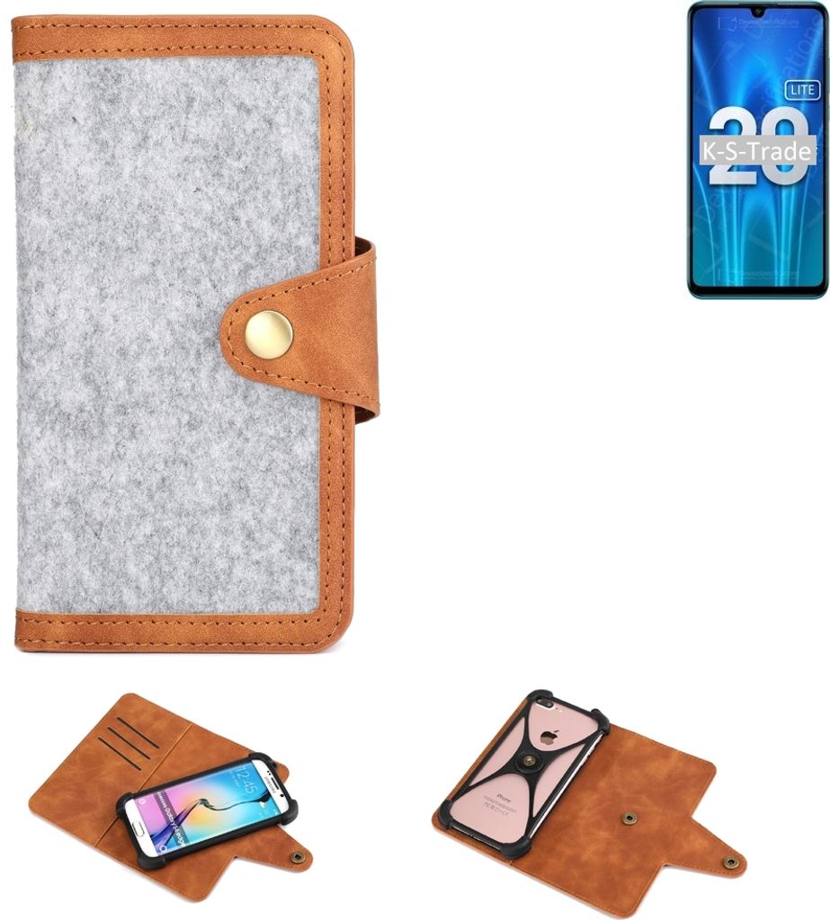 K-S-Trade Handyhülle kompatibel mit Huawei Honor 20 Lite Russia Schutzhülle Filz-Hülle Kunst-Leder hellgrau braun (1x)
