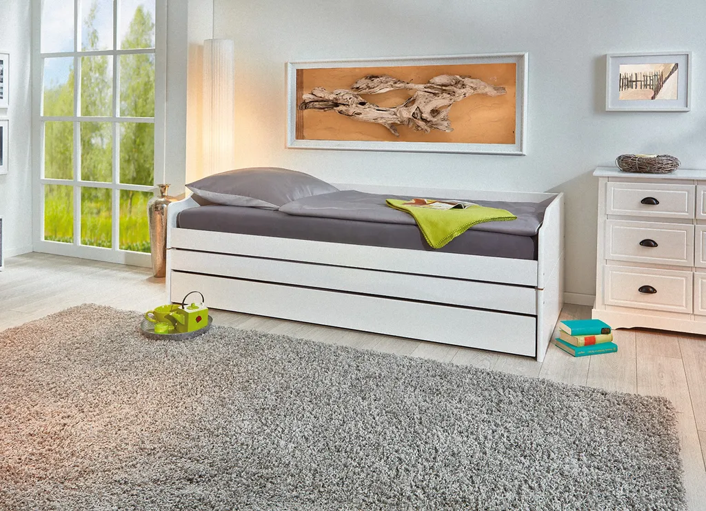 Cadre de Lit Blanc 90x200 cm Lotved pour Chambre Enfant ou Studio Privé