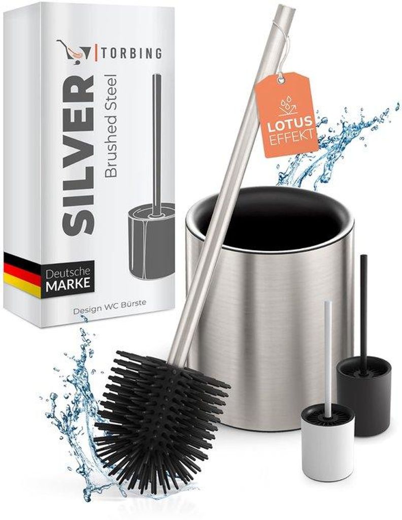 Hygiënische Toiletborstel aus Edelstahl mit Lotus-Effekt - elegante Toiletenschaumreiniger mit einfachem Edelstahlhalter - silikonbeschichteter To...