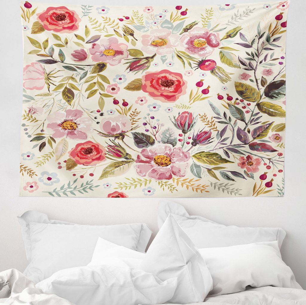 ABAKUHAUS Bunt Wandteppich, Abstrakte Blumen Rosen aus Weiches Mikrofaser Stoff Waschbar ohne Verblassen Digitaldruck, 150 x 110 cm, Mehrfarbig