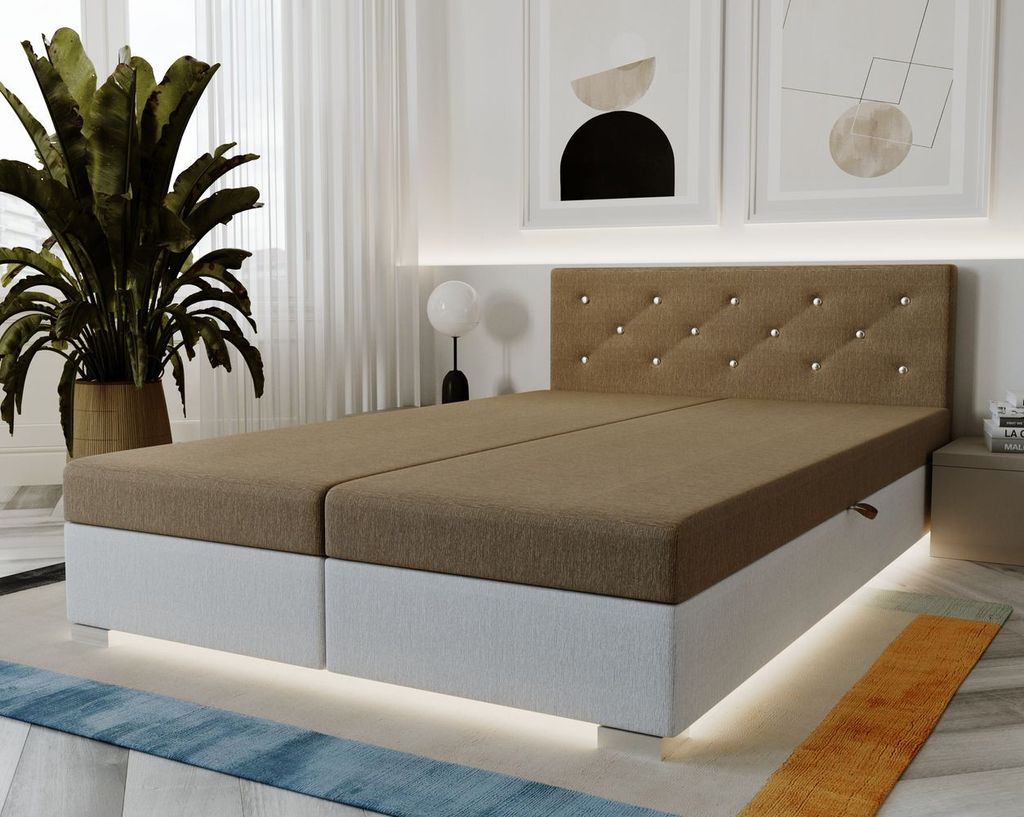 Doppelbett mit Polsterung 140x195 FREDERIKA 2 - beige/weiß