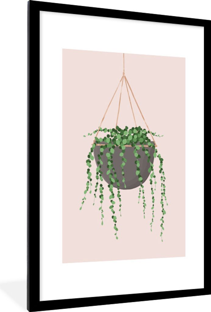 MuchoWow MuchoWow Gerahmtes Poster Pflanzen - Hängender Blumentopf 60x90 cm - Poster mit zchwarzem Bilderrahmen - Dekoration - Wandposter Wohn...