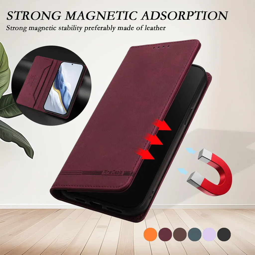 Custodia Rosso Oppo A6 Pro | Cover Chic in Ecopelle con Slot Carte - 5