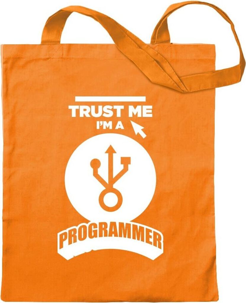 Kiwistar - Baumwolltasche - mandarin - Trust me, im a Programmer - Tragetasche Stoffbeutel Umhängetasche Langer Henkel