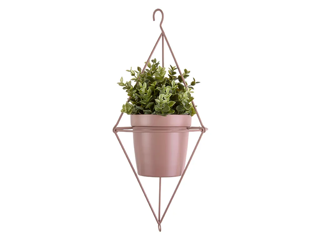 Cache-pot Suspendu Design Diamant Rose Pastel pour Plante d'Intérieur