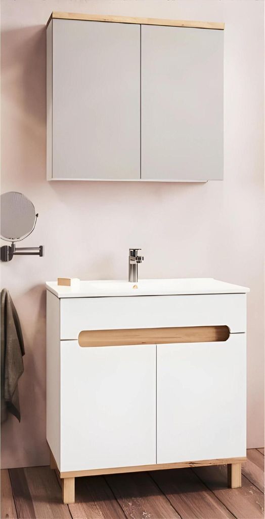 Badezimmer Möbel Bad Set Garnitur Wandschrank mit Spiegel Waschbecken Waschtisch