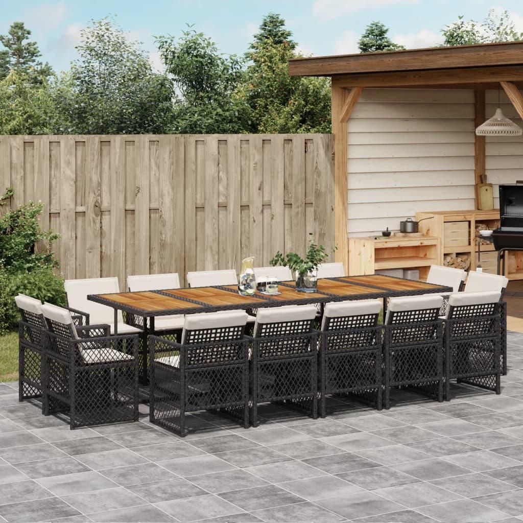 Maison Exclusive - 15-tlg. Garten-Essgruppe mit Kissen Schwarz Poly Rattan