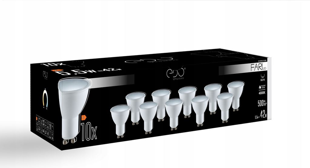 ZESTAW 10x żarówek FARI LED GU10 5,5W 4000K neutralny NW Zdjęcie produktu 