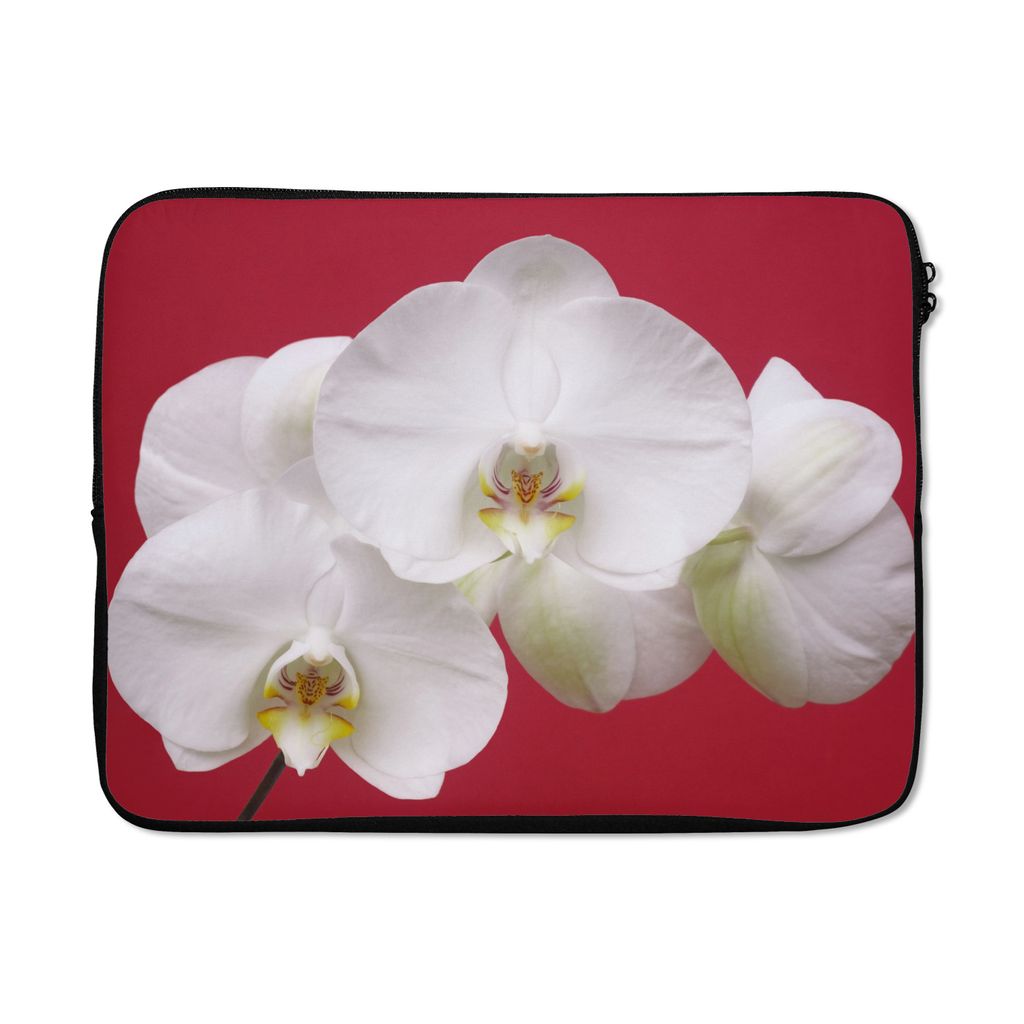 MuchoWow Laptop Hülle 17 Zoll Laptoptasche Weiße Orchidee auf Rot - Zipper - Schutzabdeckung