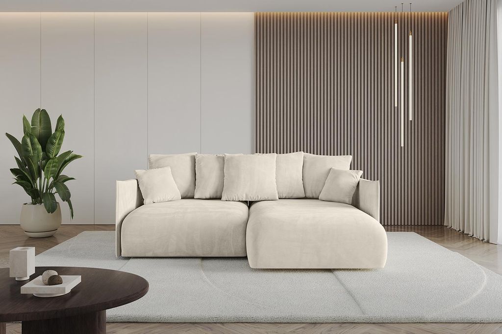 ALTDECOR Ecksofa mit Schlaffunktion und Bettkasten ONESK-L 216x177x72 cm Beige - Corner Sofa Eckcouch Couch L-Form angeordnet Schlafcouch Ausziehba...