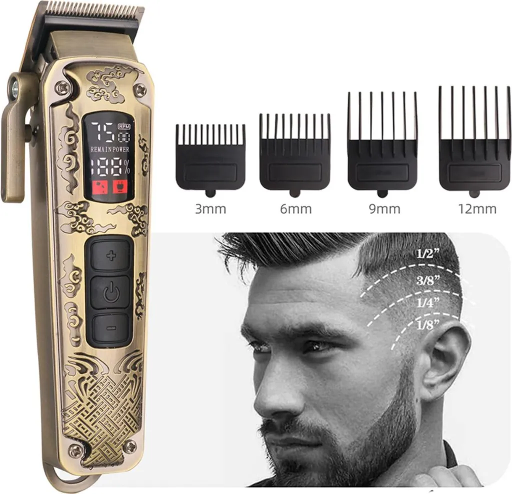 Tondeuse à Cheveux Électrique Rétro pour Homme - Tondeuse de Finition Or