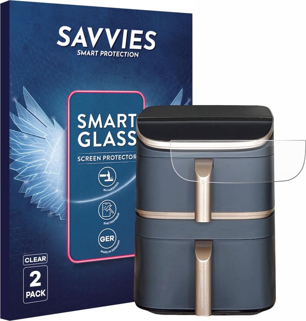 2x Savvies Schutzglas Folie für Cosori Turbo Tower Pro 9H Panzer Schutzfolie Glas Displayschutz klar transparent