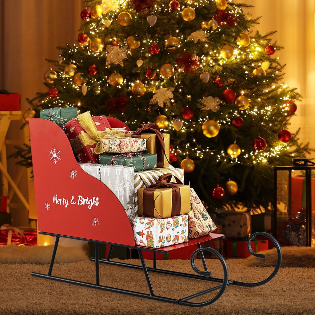 GOPLUS Deko Schlitten Weihnachten, Weihnachtsschlitten Metall mit Aufbewahrung, Schlittenkorb Metallschlitten, Weihnachtsdekoration für Zuhause & ...