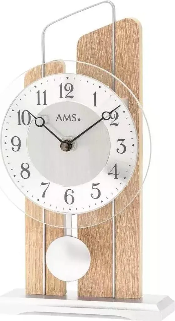Horloge de salon AMS 1261 design argenté et verre 25cm quartz précis