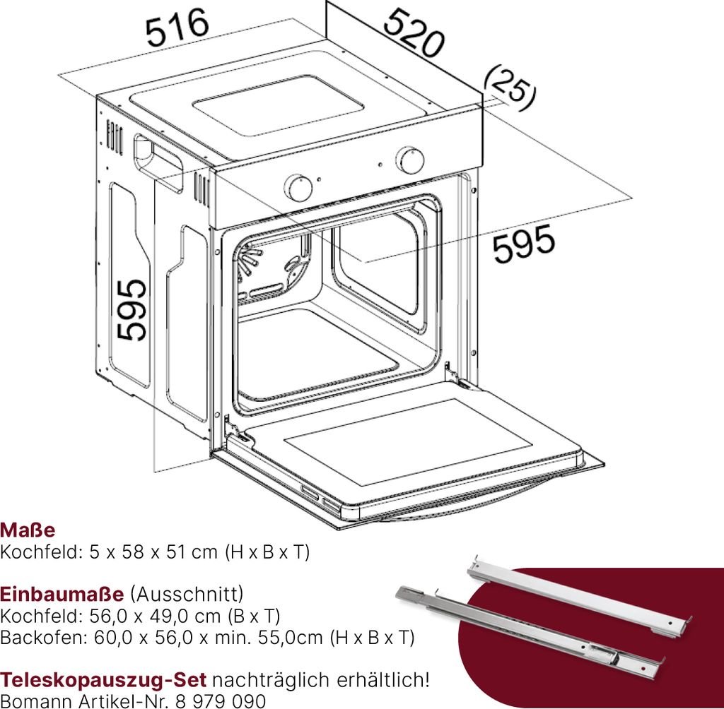 Bomann Backofen mit 60cm Glaskeramik-Kochfeld | Produktbild 7