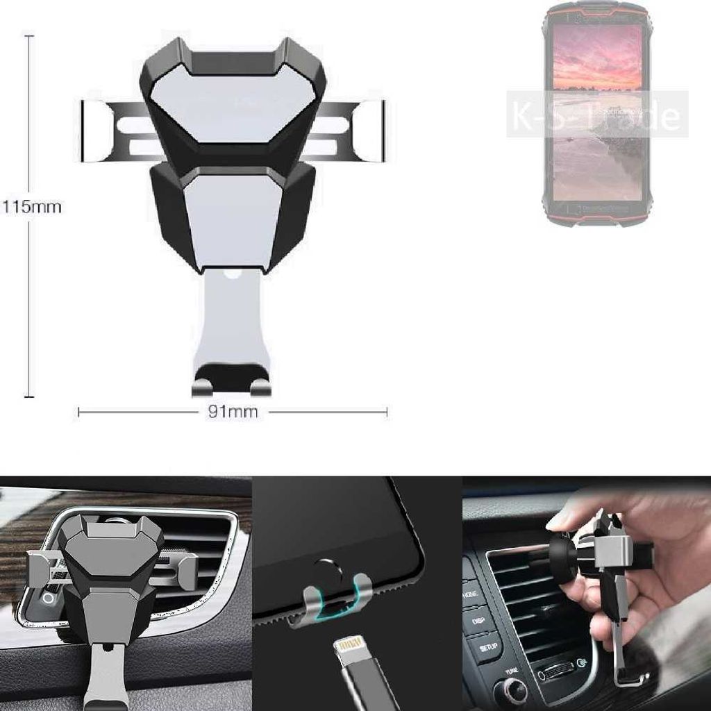 K-S-Trade Lüftungshalterung kompatibel mit Cubot King Kong Mini2 kompakte Handy-Halterung Lüftungsschlitz Lüftungsgitter Autohalterung KFZ