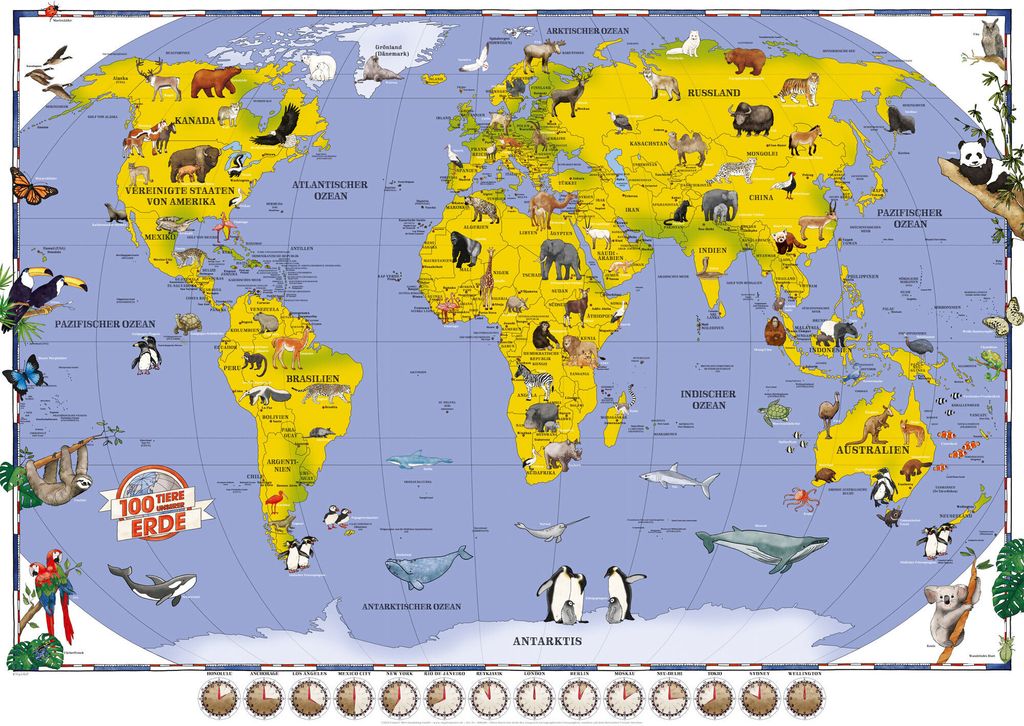 Landkarten - Giant Poster - Kinderweltkarte XXL - 100 Tiere unserer Erde