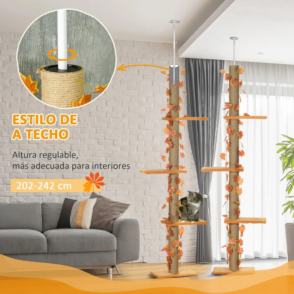 Arbre à chat stable sans perçage en bois pour protéger vos meubles - 5