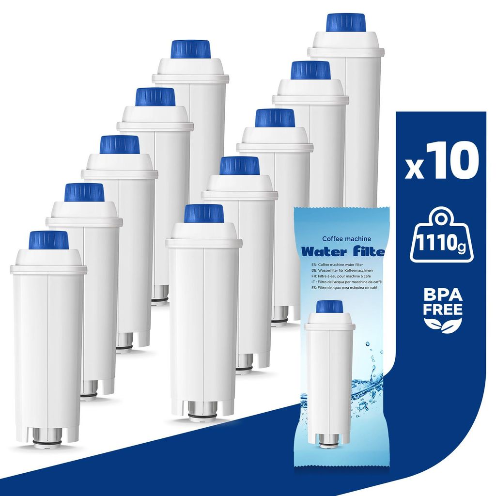10er Pack Wasserfilter für Delonghi Kaffeemaschinen DLSC002, SER3017 & 5513292811 - Kompatibel mit De Longhi, ECAM, ESAM, ETAM, BCO, EC-Serie