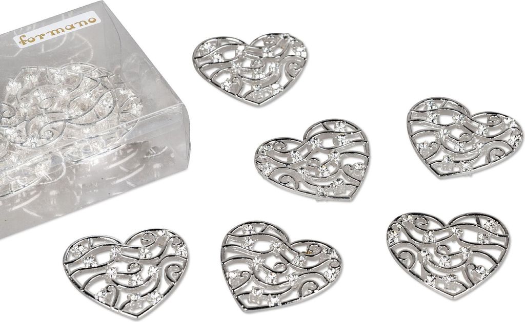 6er Pack Streudeko Herzen D. 4cm silber Kristallsteine Formano